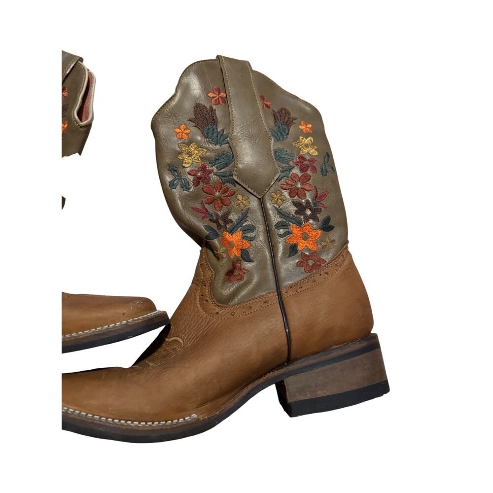 Verthali Cowboy Western Boot Womens Floral Embroidered Size 6.5 Square Toe - Picture 3 of 10